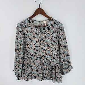 Rebecca Taylor Floral Print Peplum Blouse 100% Silk  Size 12 Feminine Career